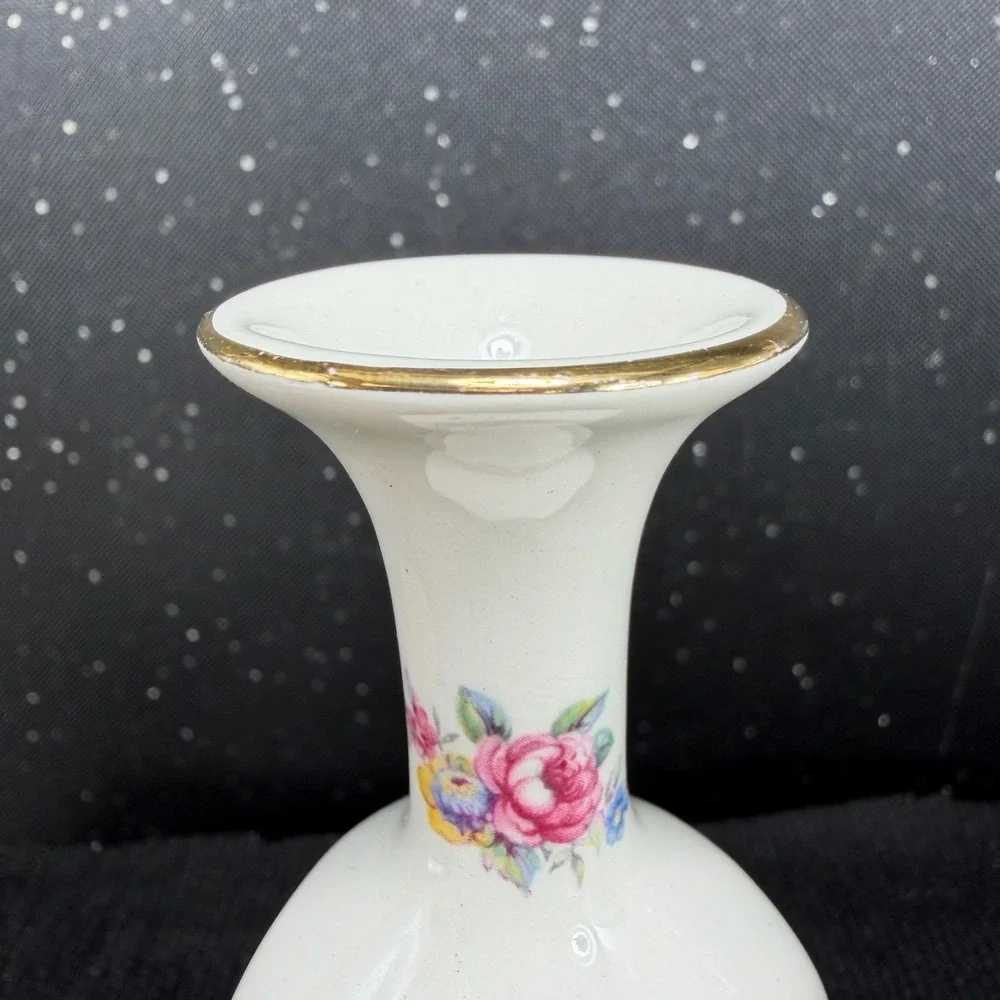 Lord Nelson Pottery Bud Vase Floral Rose Gold Trim England 3641 5in Hand Crafted